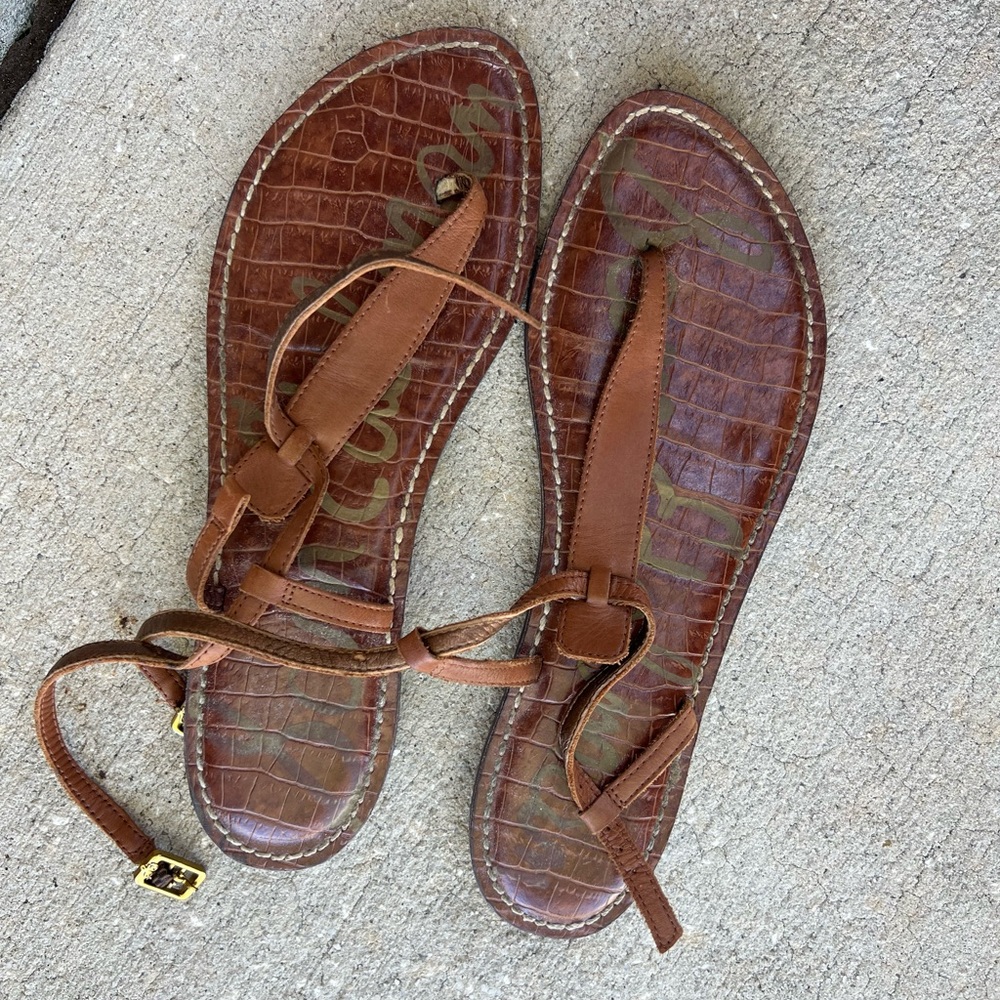 Sam Edelman Tan Croc-Embossed Sandals